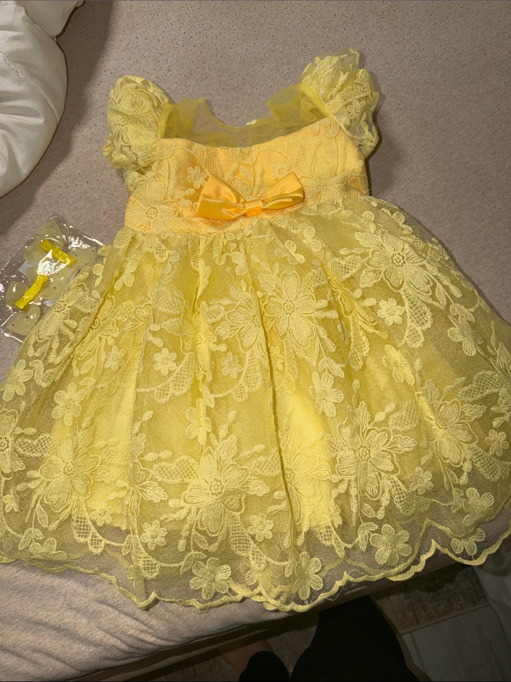 Unlisted Yellow Lace Floral Party Dress with Bow
